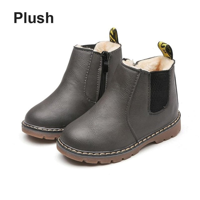 Children's Boots Fur Lined Boys Girls Baby Short Ankle Snow Boots Waterproof Side Zipper Winter Shoes Kids Infant Martin Booties