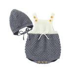 Infant Knitted Romper Set Baby Boy Girl Summer Autumn Simple Color Matching Sleeveless Suspender Jumpsuit + Solid Color Hat Kit