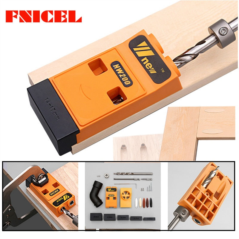 Pocket Hole Jig Kit System Woodworking Inclined Hole Locator Puncher Locator w/ Step Drill Bit & Accessories