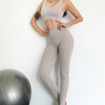 2PCS/Set Seamless Fitness Women Yoga Suit High Stretchy Workout Sport Set Padded Sports Bra High Waist Sports Legging Gym