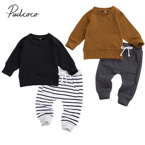 Infant Kids Baby Boys 2Pcs Set Clothes Long Sleeve Hoodie Tops Pocket Pants Solid Spring Autumn Outfits