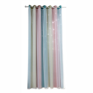 Double Layer Blackout Curtains For Living Room Korean style White Tulle Window Treatments Curtains For Kids Girls Bedroom SZ-001