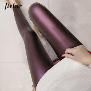 Jielur Autumn PU Faux Leather Leggings Women 4 Colors Skinny Pants Female Korean Ladies Fleece Pencil High Waist Legging S-3XL