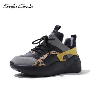 Smile Circle Women Sneakers Flat Platform shoes Suede Leather fashion Lace-up casual Breathable Thick bottom Ladies Shoes