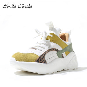 Smile Circle Women Sneakers Flat Platform shoes Suede Leather fashion Lace-up casual Breathable Thick bottom Ladies Shoes