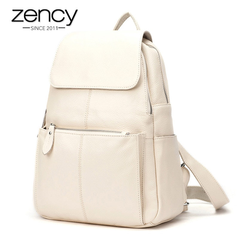 Zency Fashion Soft Genuine Leather Large Women Backpack High Quality A+ Ladies Daily Casual Travel Bag Knapsack Schoolbag Book
