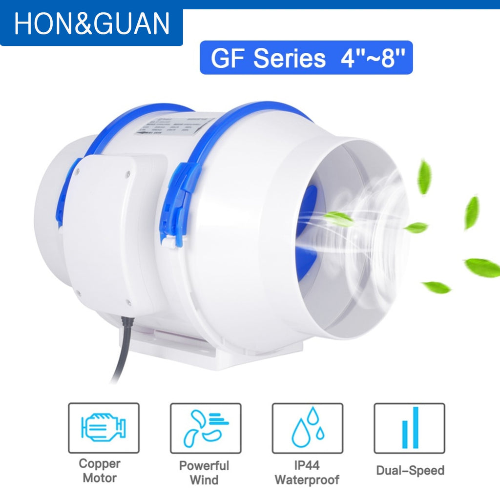 Hon&Guan 4 5 6 8'' Home Silent Inline Duct Fan Ventilation 110V 220V Extractor Fan for Kitchen Air System Bathroom Ventilator