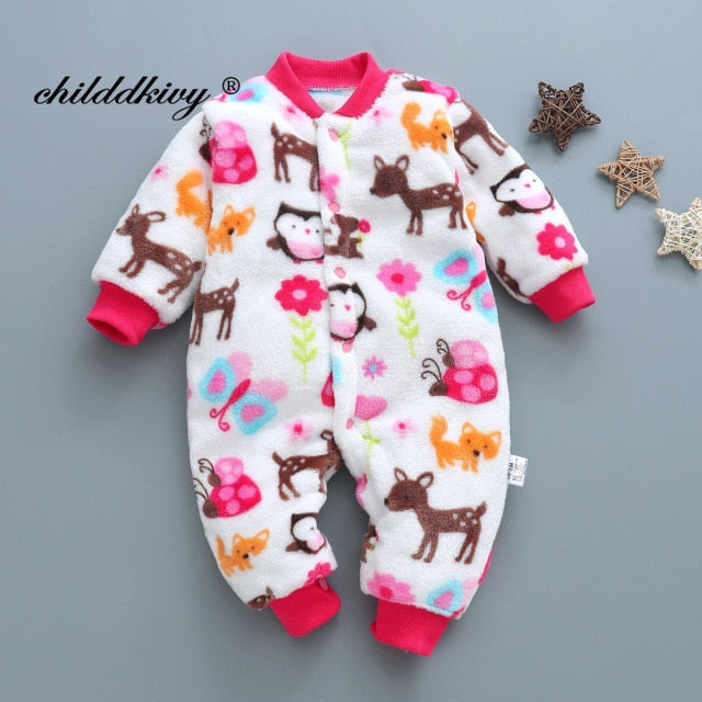 Newborn Baby Winter Clothes cute Infant Girls Outwear clothes Jumpsuit for boys soft fleece warm New born Rompers 0-12 Month