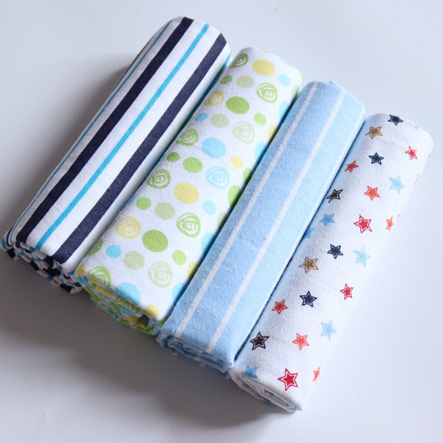 4Pcs/Lot 100% Cotton Flannel Receiving Baby Blanket Soft Muslin Diapers Newborn Swaddle Blanket 76*76CM Baby Blankets Newborn