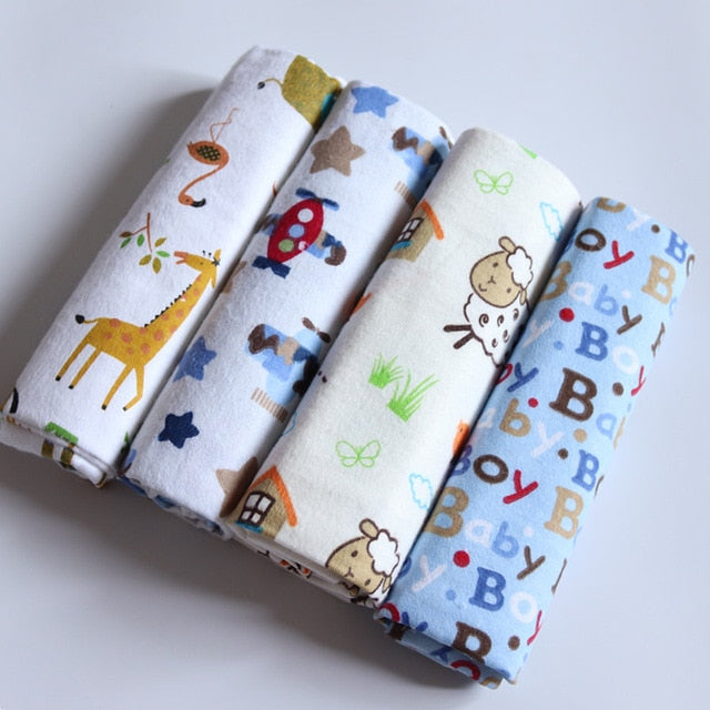 4Pcs/Lot 100% Cotton Flannel Receiving Baby Blanket Soft Muslin Diapers Newborn Swaddle Blanket 76*76CM Baby Blankets Newborn