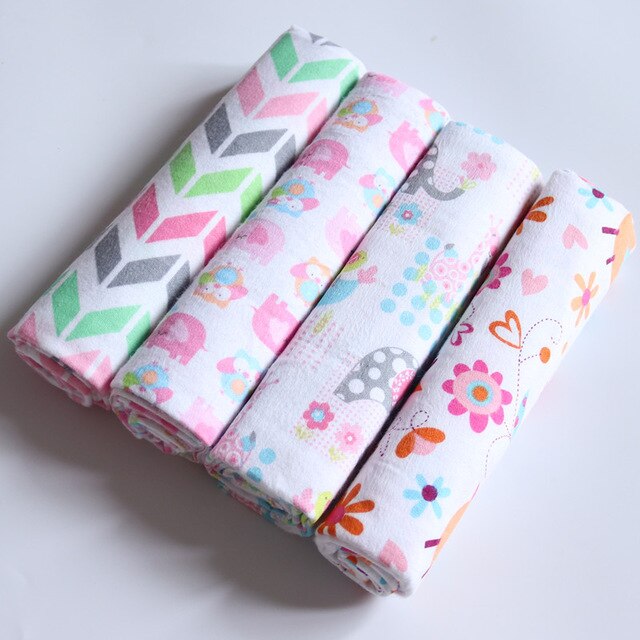 4Pcs/Lot 100% Cotton Flannel Receiving Baby Blanket Soft Muslin Diapers Newborn Swaddle Blanket 76*76CM Baby Blankets Newborn