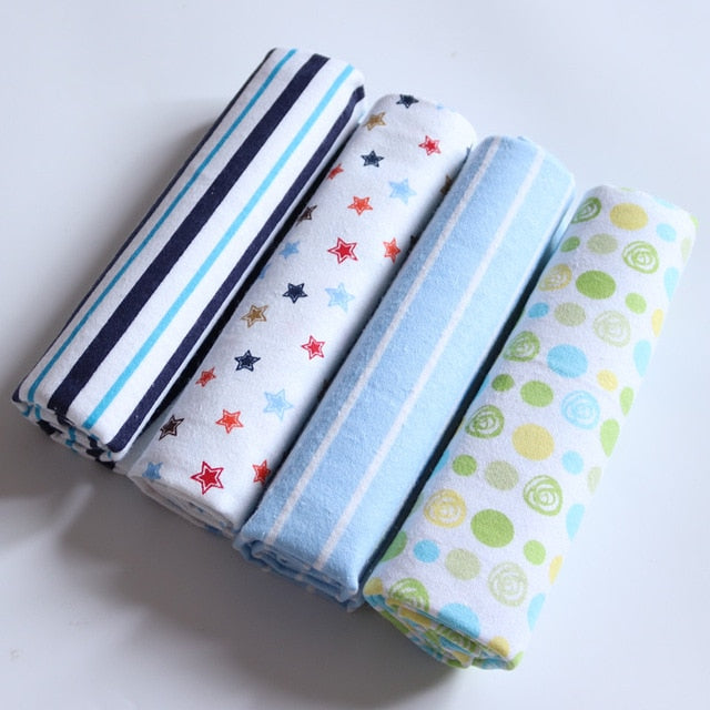 4Pcs/Lot 100% Cotton Flannel Receiving Baby Blanket Soft Muslin Diapers Newborn Swaddle Blanket 76*76CM Baby Blankets Newborn