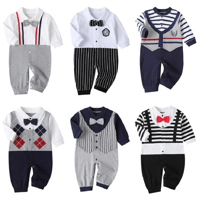 Newborn Baby Boy Girl Romper 2020 Fall Long Sleeves Bowtie Style Bebe Clothes Little Gentle Man Penguin Infant Babe Jumpsuits