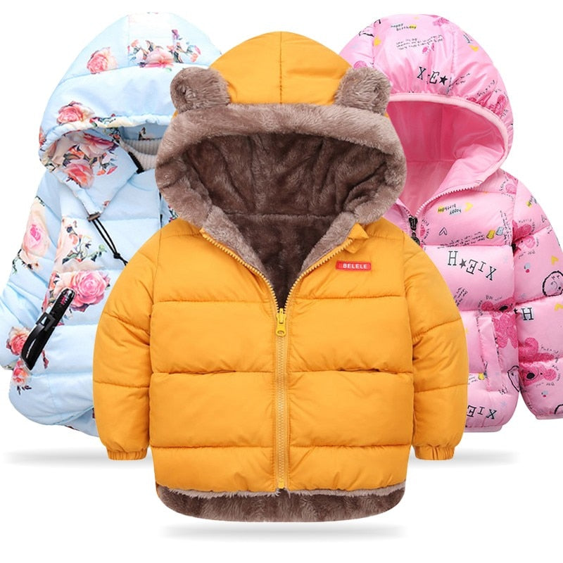 Kids Cotton Clothing Thickened Down Girls Jacket Baby Winter Warm Clothes Kids Autumn Zipper Clothing With Hooded Boys Outwear