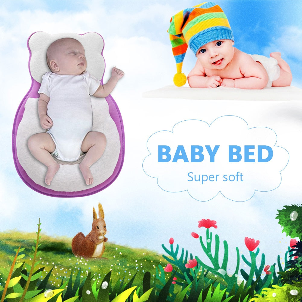 Cartoon Baby Head Shaping Pillow Portable Baby Cribs Anti Roll Memory Foam Sleeping Cushion Household Infants Sleep Care Props