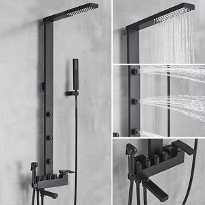 rozin Black Bathroom Faucet Shower kit Rainfall Shower faucet Column wall mount back Spa with bidet bath Mixer Shower system