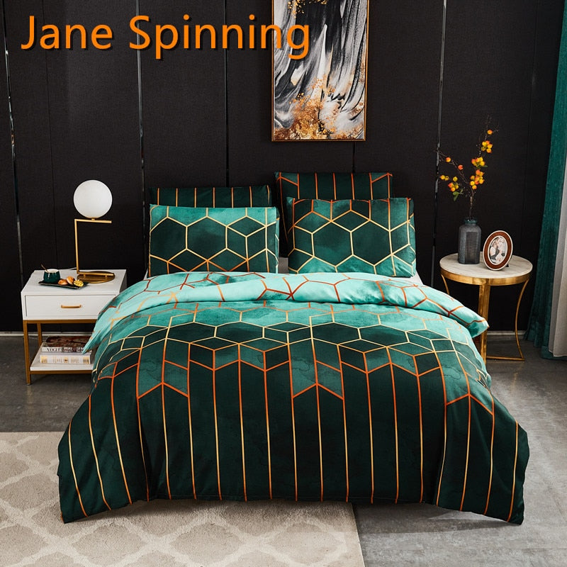 Jane Spinning Geometric Print Bedding Set Queen Comforter Bedding Set King Size Double Bedding Cover Bed Linen Stain RR55#