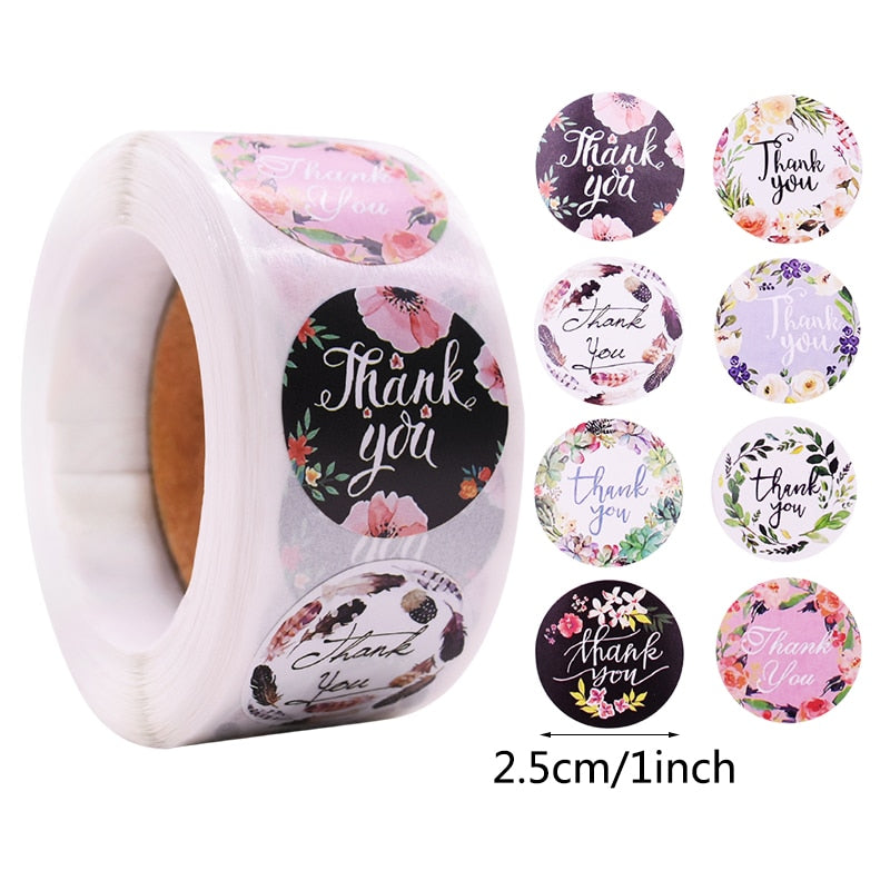 500pcs/roll 1inch Labels Paper Thank You Stickers Seal Sticker for Package Stationery Sticker Thanks Christmas Wedding Decor