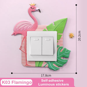 1pcs Cartoon Animal Unicorn Flamingo Room Decor Silicone Luminous Switch Outlet Wall Sticker Home Decoration Accessories