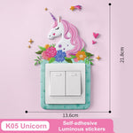 1pcs Cartoon Animal Unicorn Flamingo Room Decor Silicone Luminous Switch Outlet Wall Sticker Home Decoration Accessories