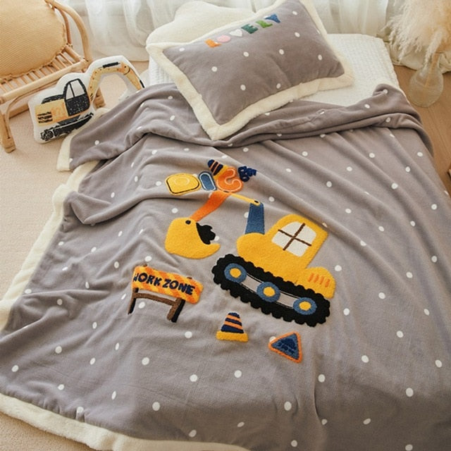 2pcs Coral Fleece Sherpa Blanket For Baby Bed Quilt Cover Duvet Cover for Bed Fleece Blanket Pillow Set Winter Dinosaur Rabbit