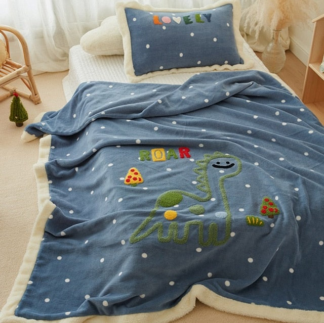 2pcs Coral Fleece Sherpa Blanket For Baby Bed Quilt Cover Duvet Cover for Bed Fleece Blanket Pillow Set Winter Dinosaur Rabbit