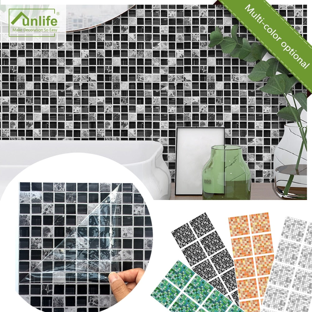 Funlife 10 PCS Flat Mosaic Tile Wall Sticker Waterproof Backsplash For Kitchen,Self Adhesive Bathroom Wall Sticker Decor Fake 3D