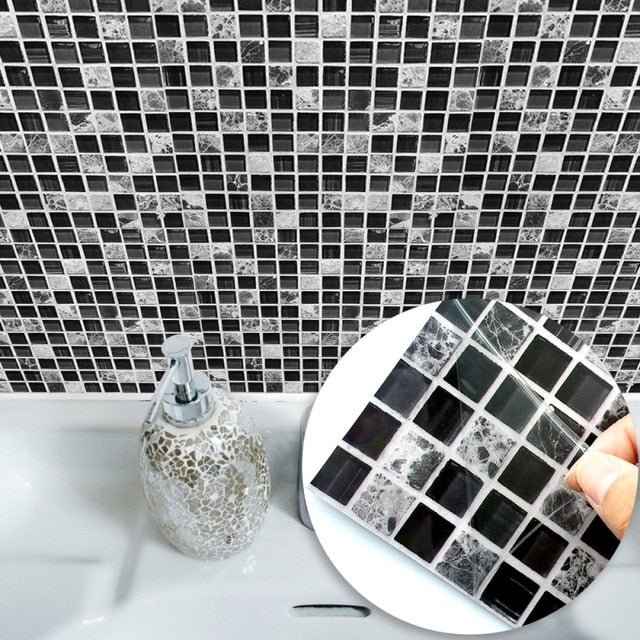 Funlife 10 PCS Flat Mosaic Tile Wall Sticker Waterproof Backsplash For Kitchen,Self Adhesive Bathroom Wall Sticker Decor Fake 3D