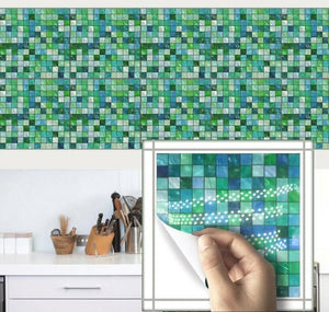 Funlife 10 PCS Flat Mosaic Tile Wall Sticker Waterproof Backsplash For Kitchen,Self Adhesive Bathroom Wall Sticker Decor Fake 3D