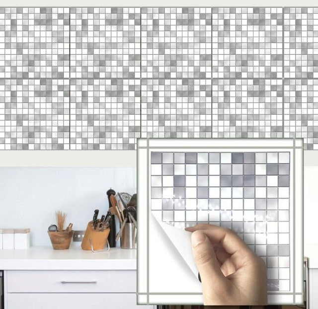 Funlife 10 PCS Flat Mosaic Tile Wall Sticker Waterproof Backsplash For Kitchen,Self Adhesive Bathroom Wall Sticker Decor Fake 3D