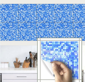 Funlife 10 PCS Flat Mosaic Tile Wall Sticker Waterproof Backsplash For Kitchen,Self Adhesive Bathroom Wall Sticker Decor Fake 3D