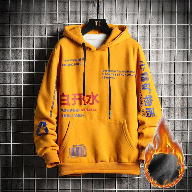 SingleRoad Men's Hoodies Men 2020 Winter Fleece Sweatshirt Harajuku Japanese Streetwear Hip Hop Yellow Hoodie Men Sweatshirts