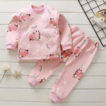 2020 2pcs Baby Boy Girls Underwear Set Plus Velvet Thickening Pajamas Thermal Underwear Winter Boy Cartoon Clothing Suit BB0