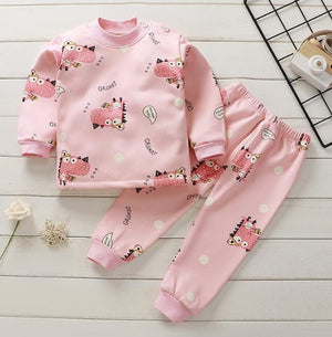 2020 2pcs Baby Boy Girls Underwear Set Plus Velvet Thickening Pajamas Thermal Underwear Winter Boy Cartoon Clothing Suit BB0