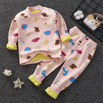 2020 2pcs Baby Boy Girls Underwear Set Plus Velvet Thickening Pajamas Thermal Underwear Winter Boy Cartoon Clothing Suit BB0