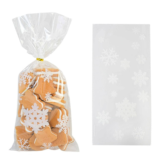 50 יחידות סנטה קלאוס עץ חג המולד אייל שקיות PVC שקוף שקוף שקית מתנה לאריזת עוגיות ממתקי אפיית סוכריות שקיות