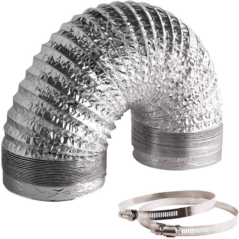 4 Inch/ 100mm 8FT Long Flex Air Aluminum Foil Ducting Dryer Vent Hose for HVAC Ventilation with 2 Clamps Grow Tent Kits