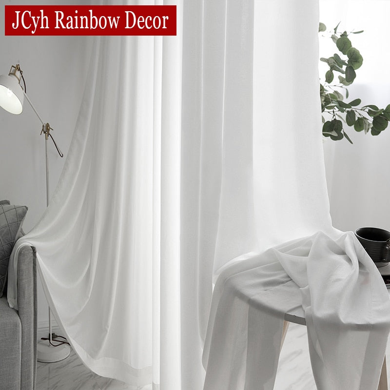 High Quality White Semi Crushed Sheer Curtains For Living Room Window Solid Color Long Tulle Bedroom Curtain Voile Party Drapes