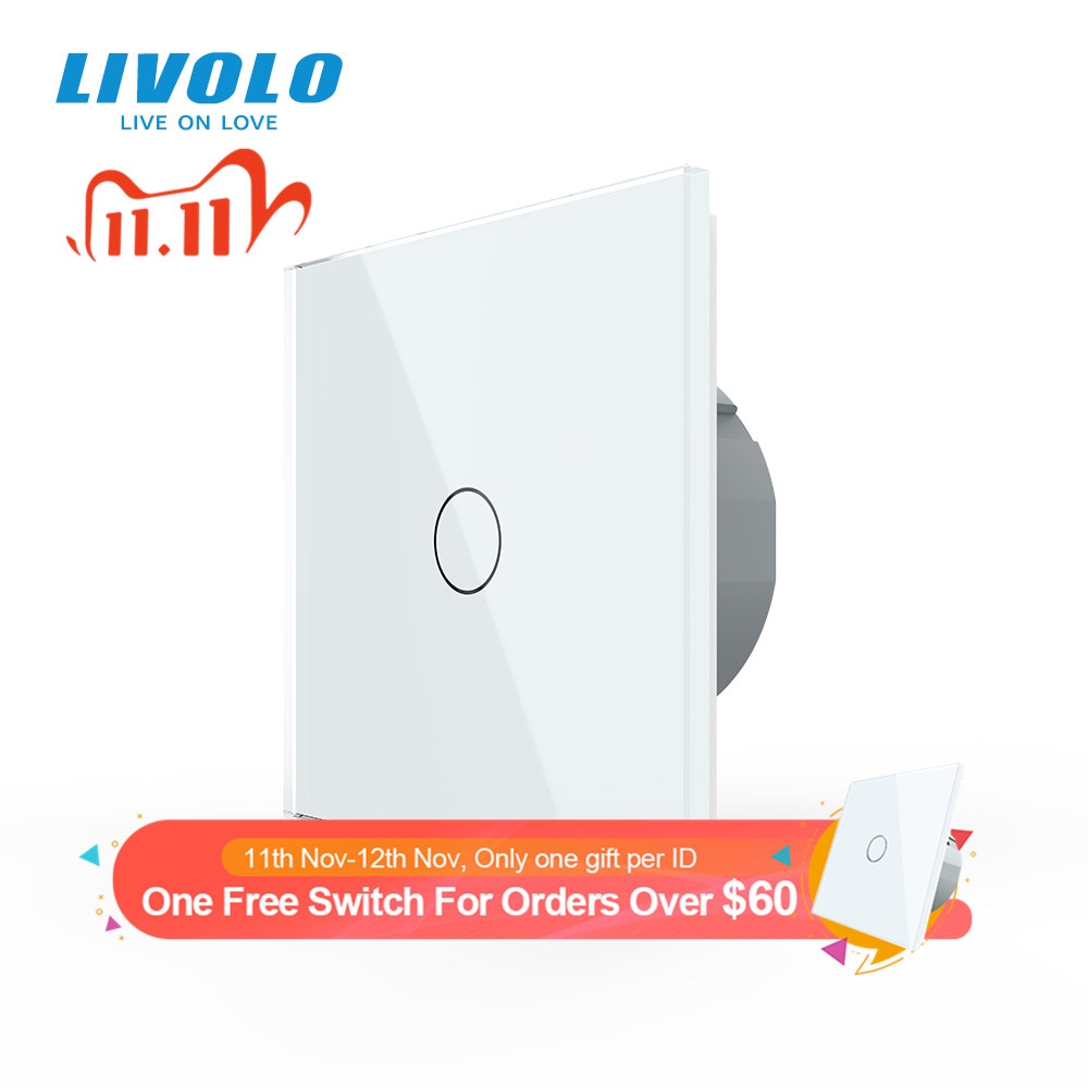 Livolo luxury Wall Touch Sensor Switch,EU Standard Light Switch,Crystal Glass switch power,1Gang 1Way Switch,220-250,C701-1/2/5