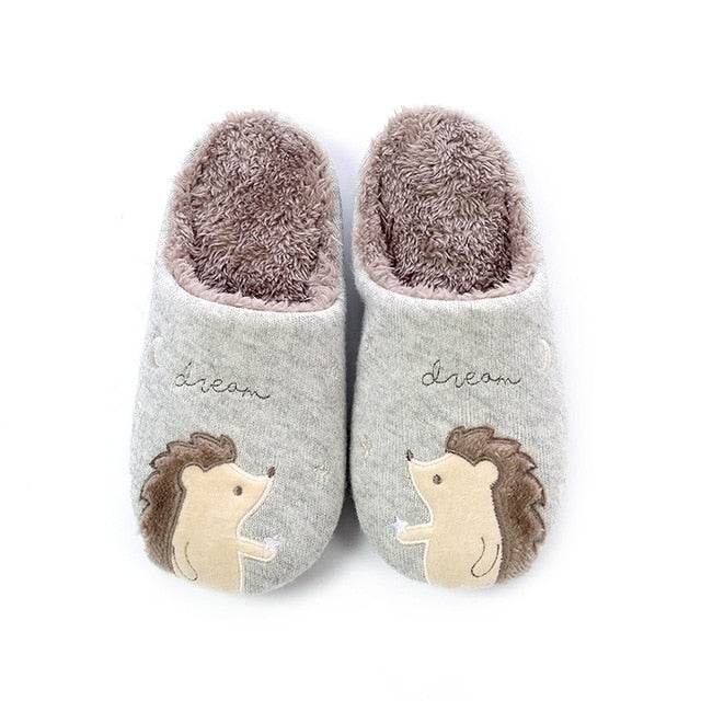 Winter Warm Home Women Fur Slippers Cute Fox Unicorn Bear Animals Indoor Cartoon Ladies Slippers Soft Memory Foam Couples Shoes