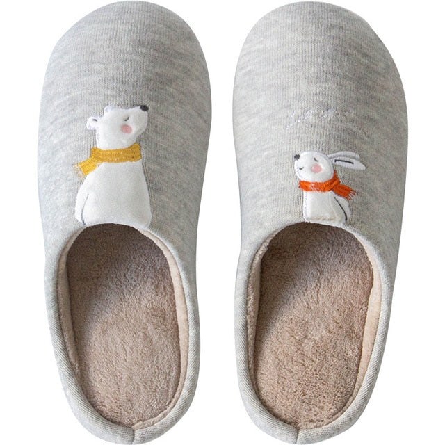 Winter Warm Home Women Fur Slippers Cute Fox Unicorn Bear Animals Indoor Cartoon Ladies Slippers Soft Memory Foam Couples Shoes