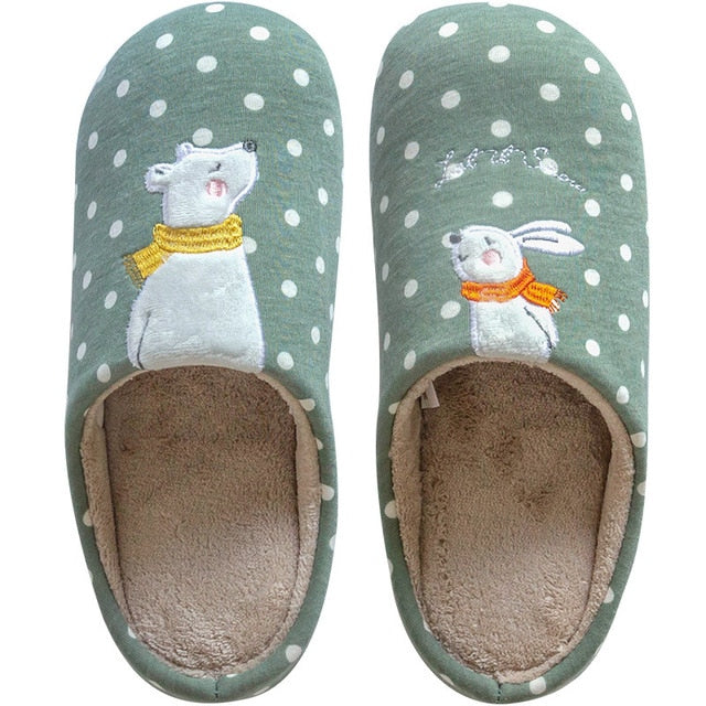 Winter Warm Home Women Fur Slippers Cute Fox Unicorn Bear Animals Indoor Cartoon Ladies Slippers Soft Memory Foam Couples Shoes