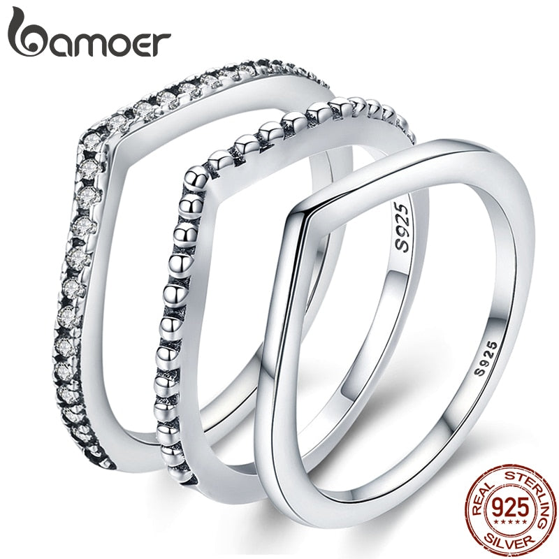 BAMOER 100% 925 Sterling Silver Water Droplet Clear CZ Finger Rings for Women Wedding Engagement Jewelry Girlfriend Gift PA7649