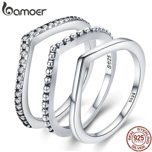 BAMOER 100% 925 Sterling Silver Water Droplet Clear CZ Finger Rings for Women Wedding Engagement Jewelry Girlfriend Gift PA7649