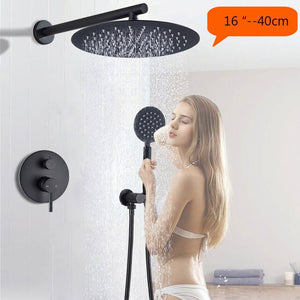 Black Ceiling Mounted Shower Faucet Set In Wall Concealed Shower System Bathroom Shower Mixer Tap Stainless Steel Rainfall Head
