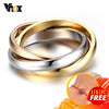 Vnox Classic 3 Rounds Ring Sets Women Stainless Steel Wedding Engagement Female Finger Jewelry