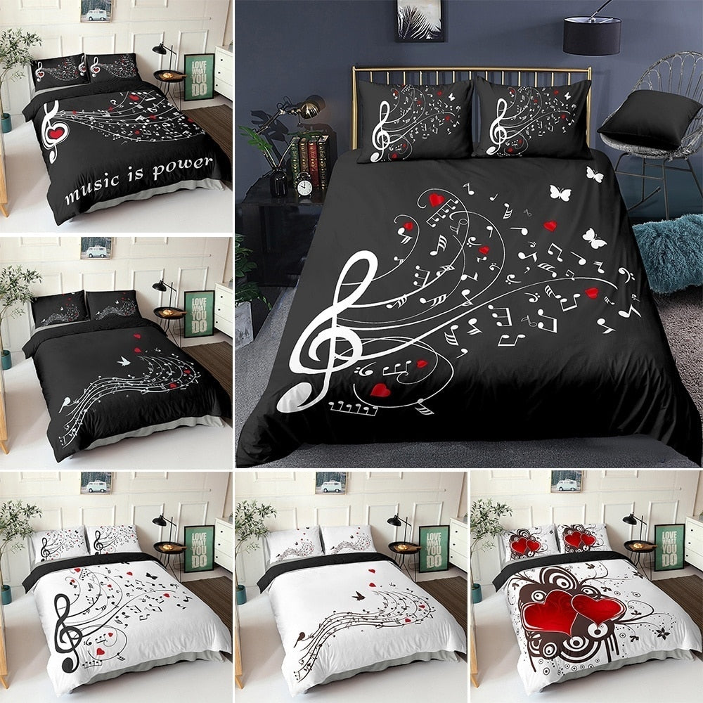 3D Digital Duvet Cover Music Note Printed Bedding Set Beating Comforter Cover Kids Adult Bedding Set for Winter US/EU/AU Size