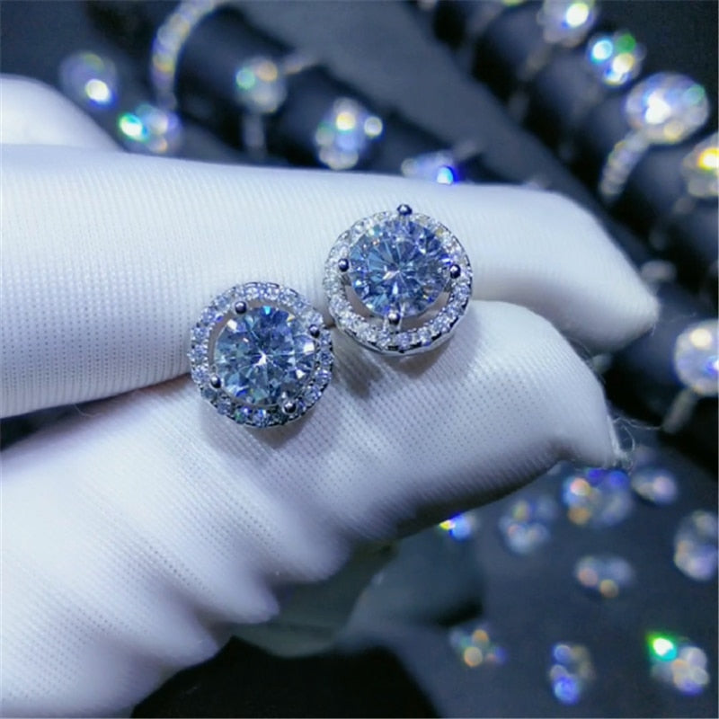 Excellent Quality Diamond Test Past Brilliant Cut 1 Carat Total 2 ct Moissanite Stud Earrings Women Gemstone Jewelry