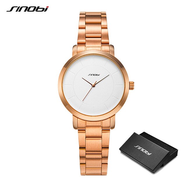 Sinobi Golden Women Fashion Watches Original Design Woman Quartz WristWatch Ladies Clock Steel Geneva Relogio Gift Watch Couple