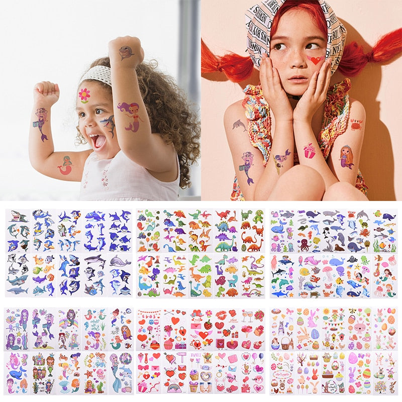 10 Sheets /Set Children Cute Cartoon Animal Temporary Tattoo Stickers Baby Shower Kids Body Makeup Sticker Tattoos